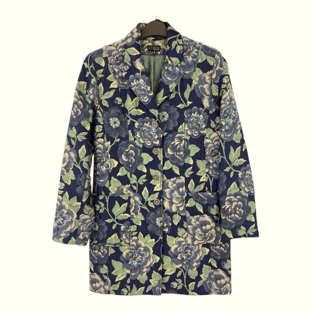 Juliana Collezione Vintage Y2K tapestry Floral  Viscose Blend Green Navy Jacket